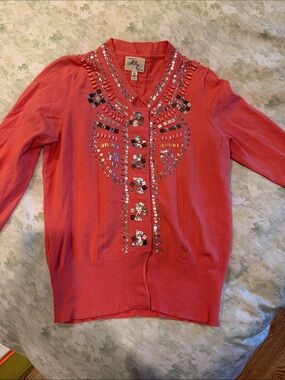 Milly Coral Pink Embellished Cardigan